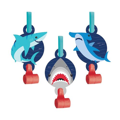 Shark Party Blowouts with Medallions 8 Pack