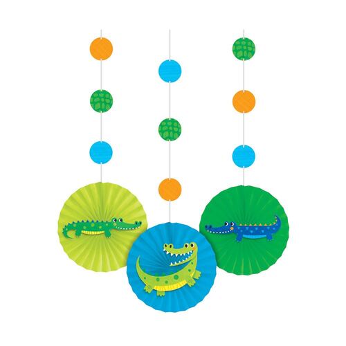 Alligator Party Hanging Cutouts & Fans Decorations 3 Pack