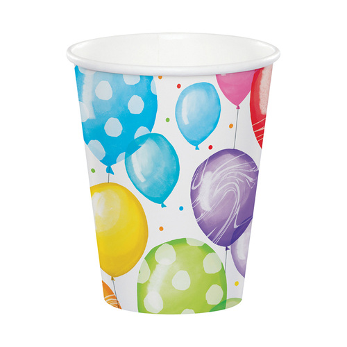 Balloon Bash Birthday Cups Paper 266ml 8 Pack