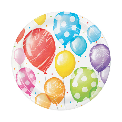 Balloon Bash Birthday Lunch Plates Paper NPC 18cm 8 Pack