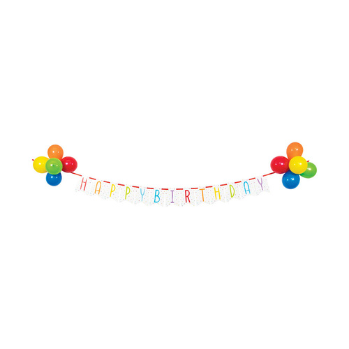 Balloon Bash Birthday Ribbon Banner 15cm x 2.59m & 20cm Balloons