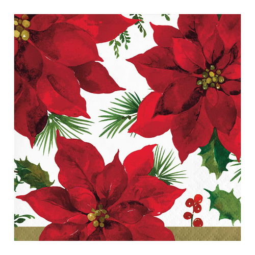Posh Poinsettia Beverage Napkins 16 Pack