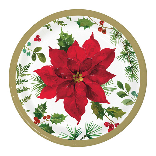 Posh Poinsettia Lunch Plates Paper 18cm 8 Pack