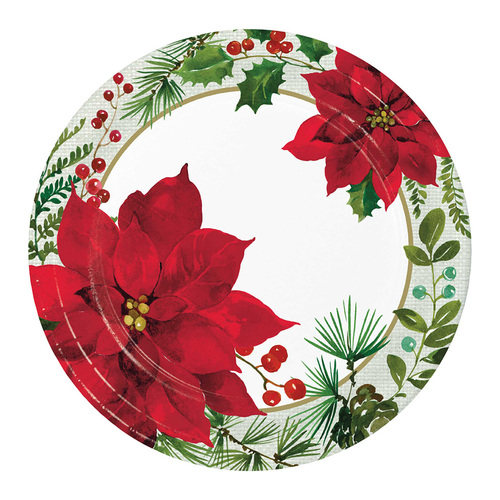 Posh Poinsettia Dinner Plates Paper 22cm 8 Pack