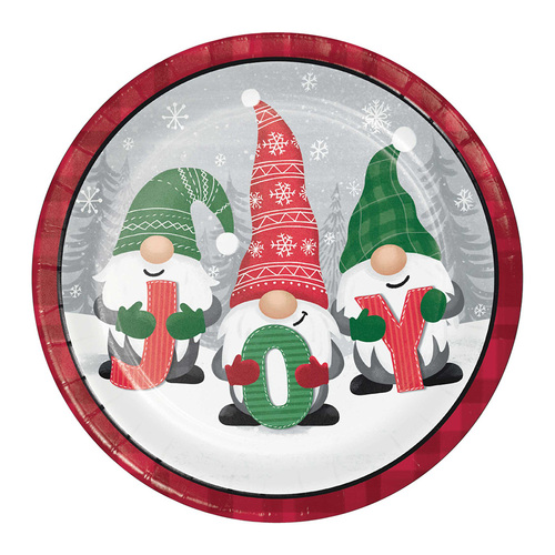 Holiday Gnomes Dinner Plates Paper 22cm 8 Pack