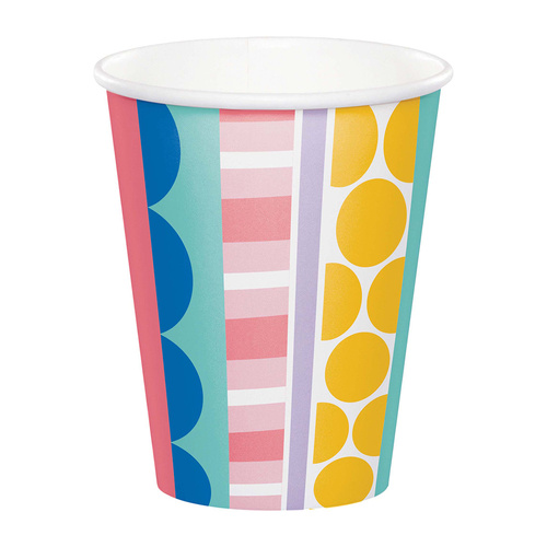 Party Patterns Paper Cups 266ml 8 Pack