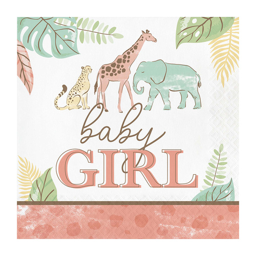 Safari Baby Girl Lunch Napkins 16 Pack