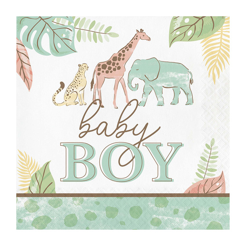 Safari Baby Boy Lunch Napkins 16 Pack