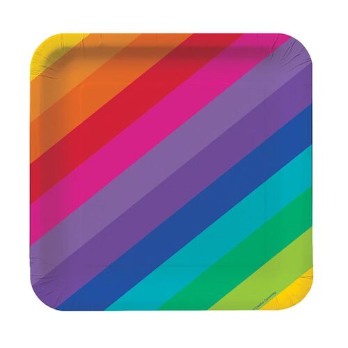 Rainbow Lunch Plates Square Paper 18cm 8 Pack