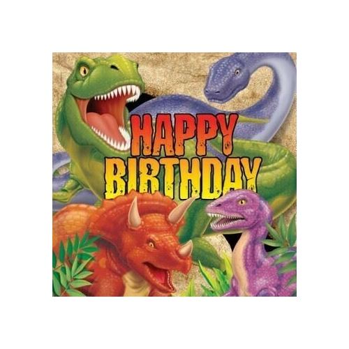 Dino Blast Lunch Napkins Happy Birthday 33cm x 33cm 3 Ply Pack Of 16