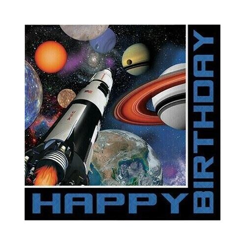 Space Blast Luncheon Napkins Happy Birthday 33cm x 33cm 3 Ply Pack Of 16 