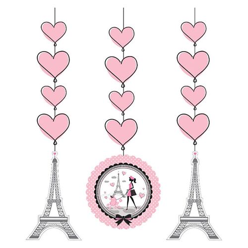 Party in Paris Hanging String Cutouts 91cm 3 Pack