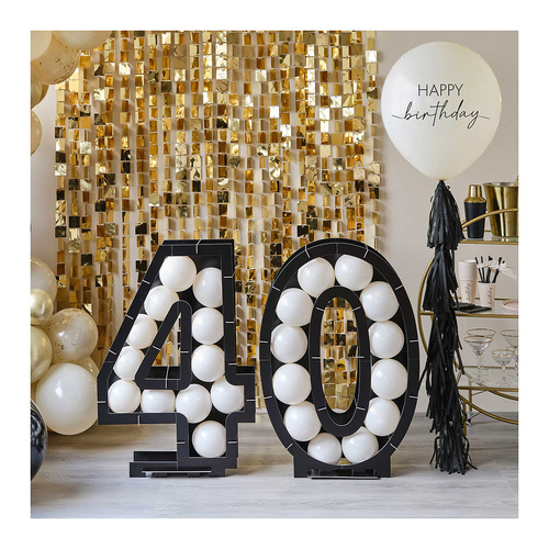 Champagne Noir Black 40th Balloon Mosaic Frame Decoration