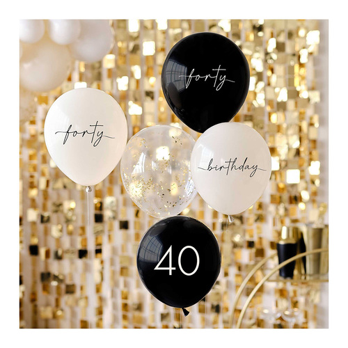 Champagne Noir 40th Birthday Party Balloons 5 Pack