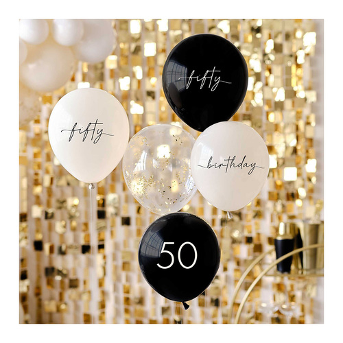 Champagne Noir 50th Birthday Party Balloons 5 Pack