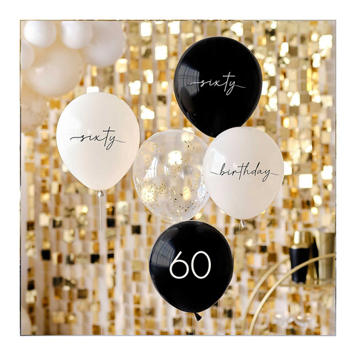 Champagne Noir 60th Birthday Party Balloons 5 Pack