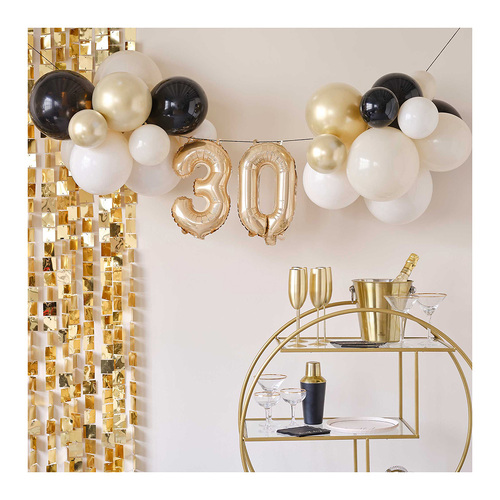 Champagne Noir 30th Birthday Milestone Balloon Bunting Decoration