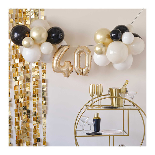 Champagne Noir 40th Birthday Milestone Balloon Bunting Decoration