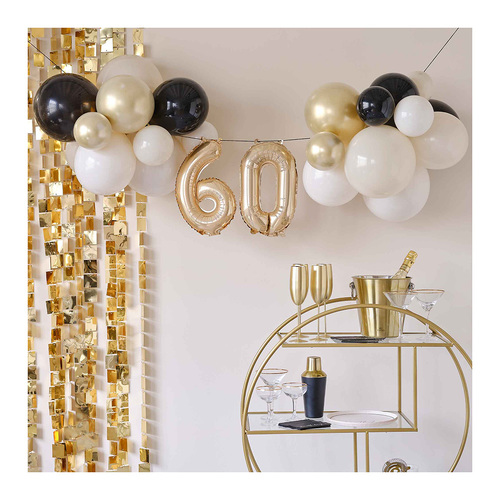 Champagne Noir 60th Birthday Milestone Balloon Bunting Decoration