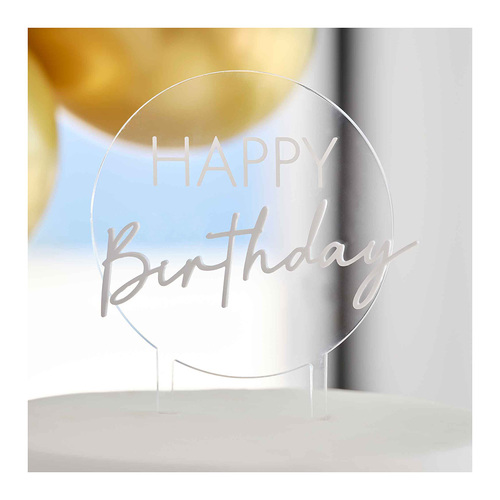 Champagne Noir Acrylic Happy Birthday Cake Topper