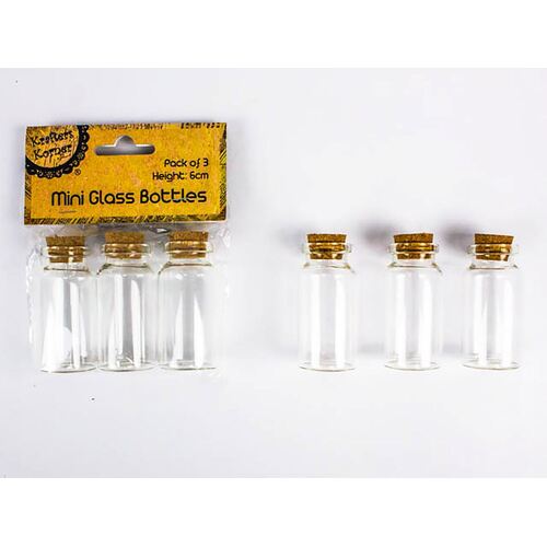 Mini Glass Bottles With Cork Lids Pk3