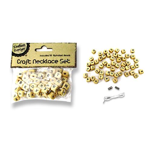 Wooden Alphabet Beads Pk50