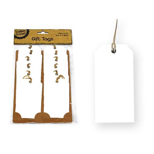 Gift Tags White Pk12 With Jute String