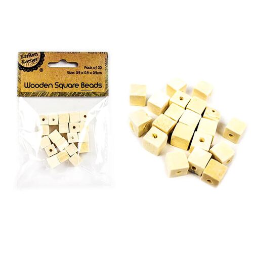 Wooden Square Beads Pk20
