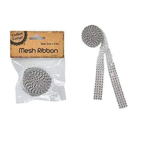 1.5m Mesh Ribbon - Silver