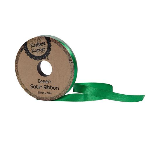 Satin Green Ribbon 10mm X10m