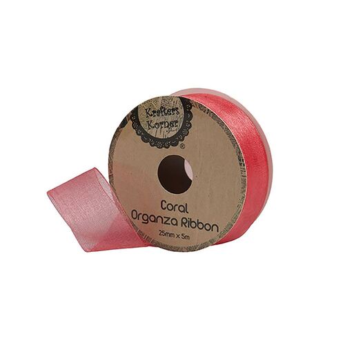 Organza Coral Ribbon 25mmx5m
