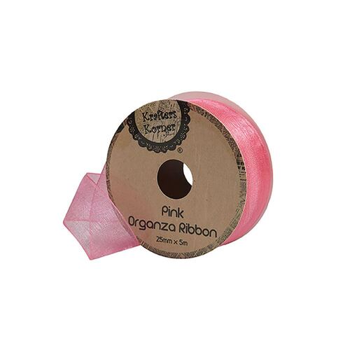 Organza Pink Ribbon 25mmx5m