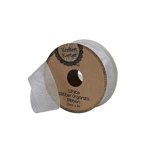 Glitter Organza Ribbon 25mm-White