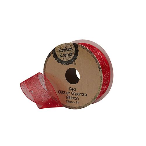 Glitter Organza Ribbon 25mm-Red