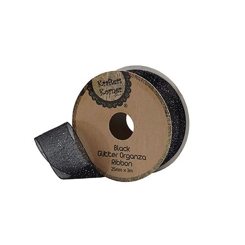 Glitter Organza Ribbon 25mm-black