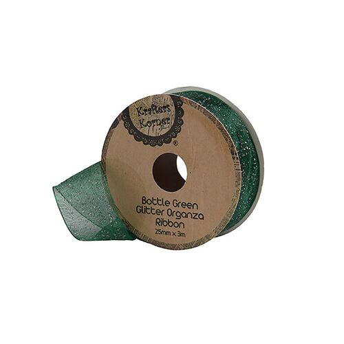 Glitter Organza Ribbon 25mm-Bottle Green