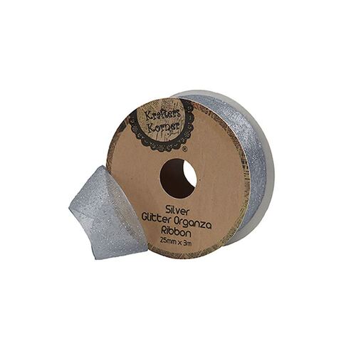 Glitter Organza Ribbon 25mm-Silver