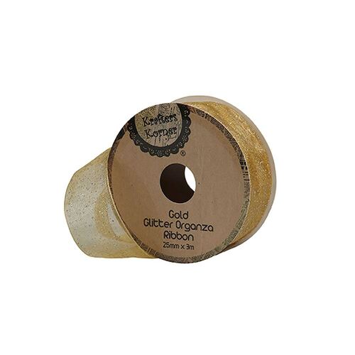 Glitter Organza Ribbon 25mm-Gold