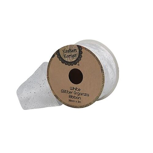 Glitter Organza Ribbon White 38mmx3m