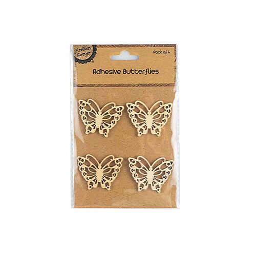 Wooden Butterfly Adhesive Pk4