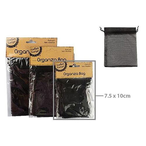Organza Bag Black 7.5x10cm 6 Pack