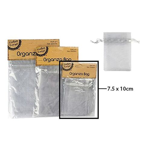Organza Bag Silver 7.5x10cm 6 Pack