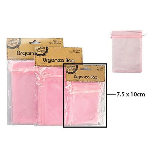 Organza Bag Pink 7.5x10cm 6 Pack