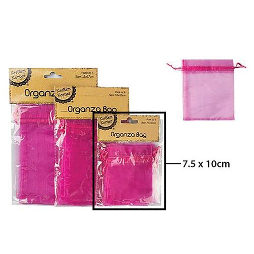 Organza Bag H Pink 7.5x10cm 6 Pack