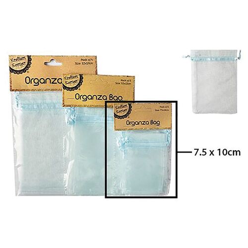 Organza Bag L Blue 7.5x10cm 6 Pack