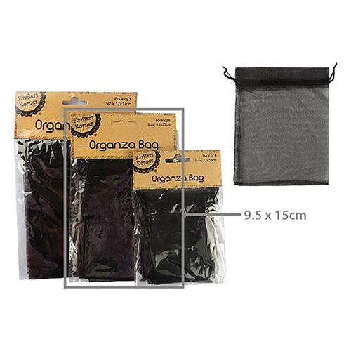 Organza Bag Black 9.5x15cm 6 Pack