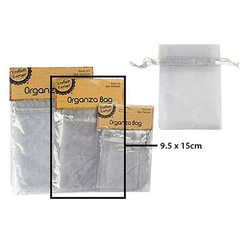Organza Bagsilver 9.5x15cm 6 Pack