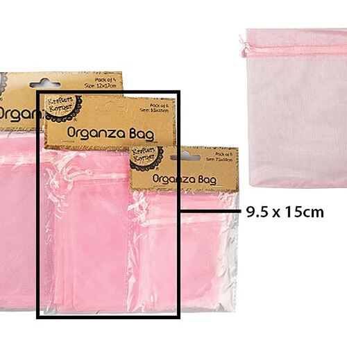 Organza Bag Pink 9.5x15cm 6 Pack