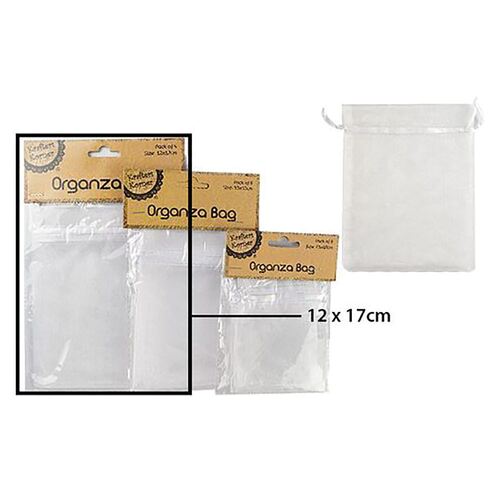 Organza Bag White 12x17cm 4 Pack
