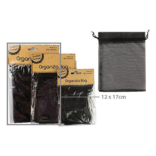 Organza Bag Black 12x17cm 4 Pack